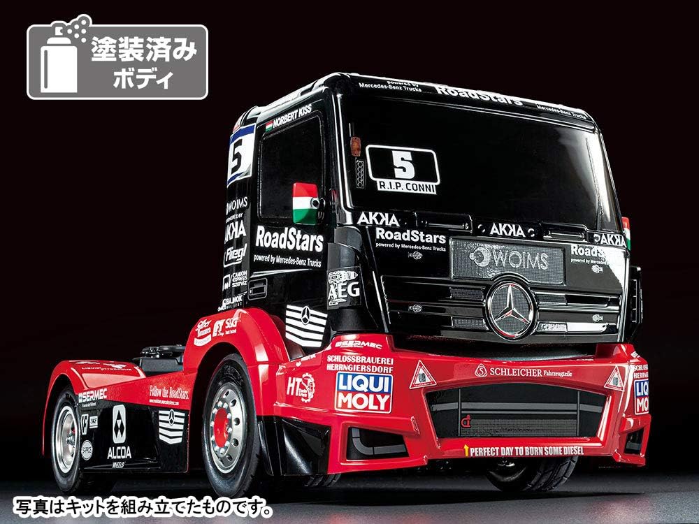 TAMIYA 58683 Mercedes-Benz 1:14 RC M-B Race Truck Actros MP4 TT-01E Remote Control Car/Vehicle Building Kit Hobby Crafts Model Assembly, Red/Black