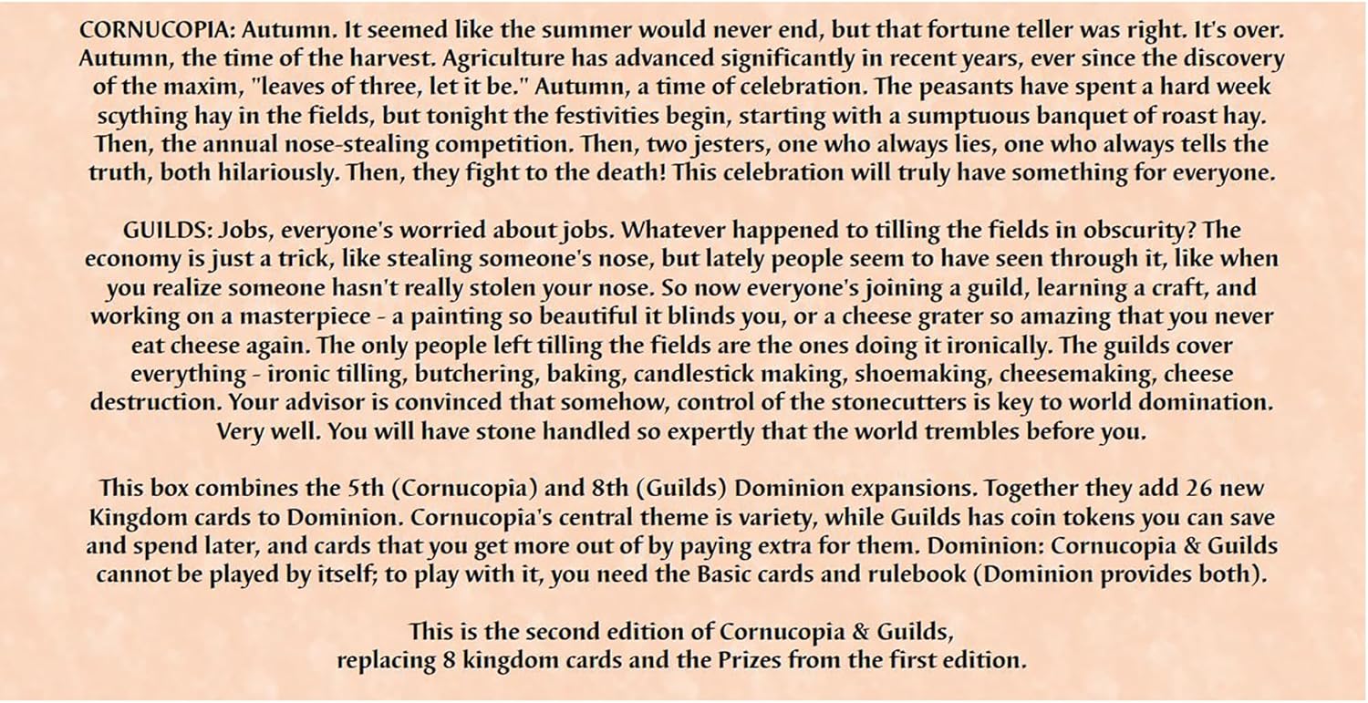 Rio Grande Games: Dominion Cornucopia & Guilds 2nd Edition - Expansion Deck Building Board Game, Time of The Harvest, Ages 14+, 2-4 Players, 30 Min