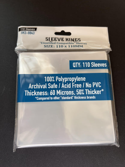 "Unsettled Compatible" Sleeves (110 X 110 MM) -110 Pack, 60 Microns