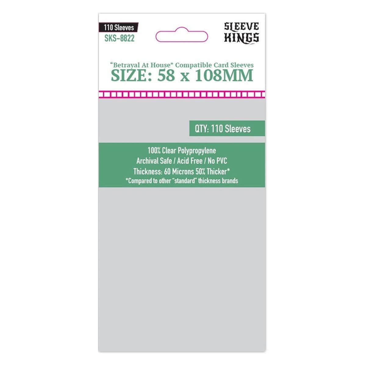 Sleeve Kings Busta porta carte, confezione da 110 pezzi, dimensioni 58 mm x 108 mm, in polipropilene, compatibile con giochi da tavolo tradimento in casa