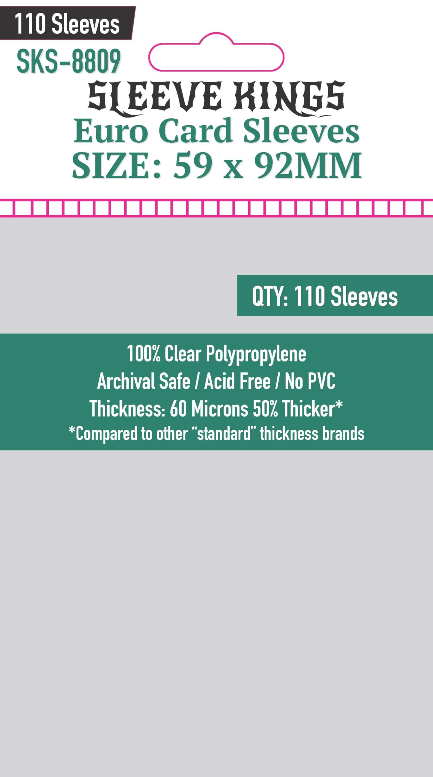 Sleeve Kings Euro Card Sleeves (59 x 92 mm) - 110 Pack, 60 Microns