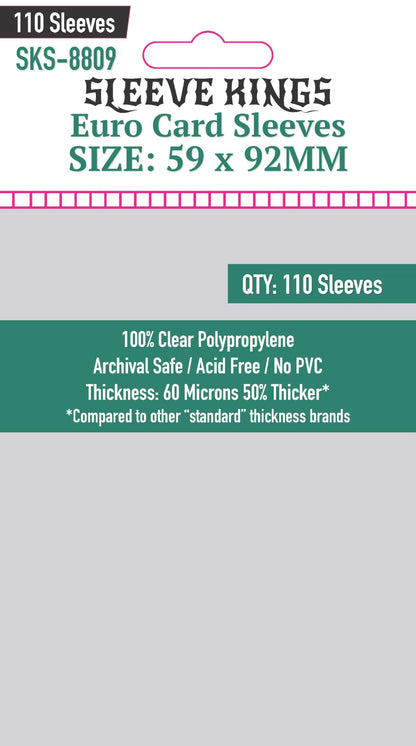 Sleeve Kings Euro Card Sleeves (59 x 92 mm) - 110 Pack, 60 Microns