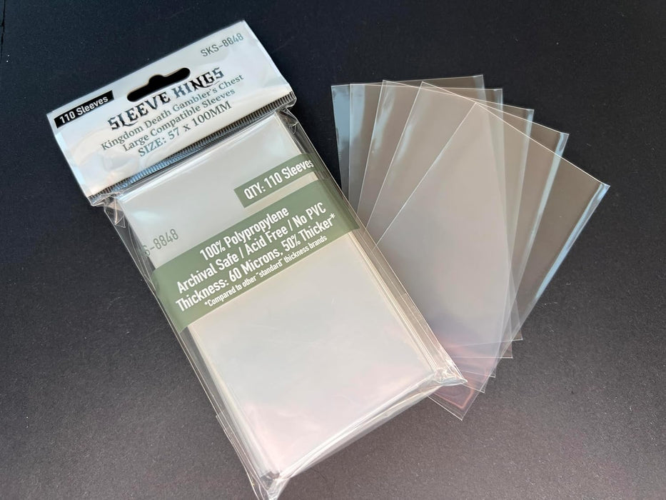Premium Card Sleeves: 'Kingdom Death Gambler's Chest" Large Compatible Sleeves (57 X 100 MM) -110 Per Pack