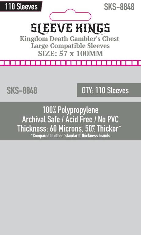 Premium Card Sleeves: 'Kingdom Death Gambler's Chest" Large Compatible Sleeves (57 X 100 MM) -110 Per Pack