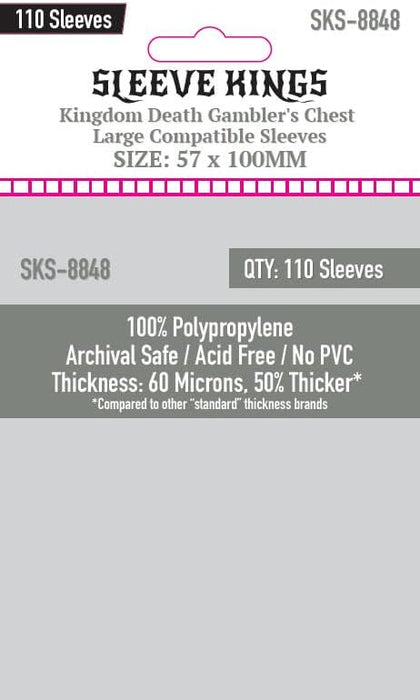 Premium Card Sleeves: 'Kingdom Death Gambler's Chest" Large Compatible Sleeves (57 X 100 MM) -110 Per Pack