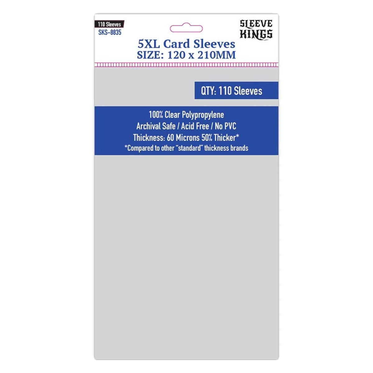 Sleeve Kings Lot de 110 pochettes pour cartes standard Transparent Épaisseur 60 microns Taille XXL (120 x 210 mm) Compatible avec Oathsworn et plus