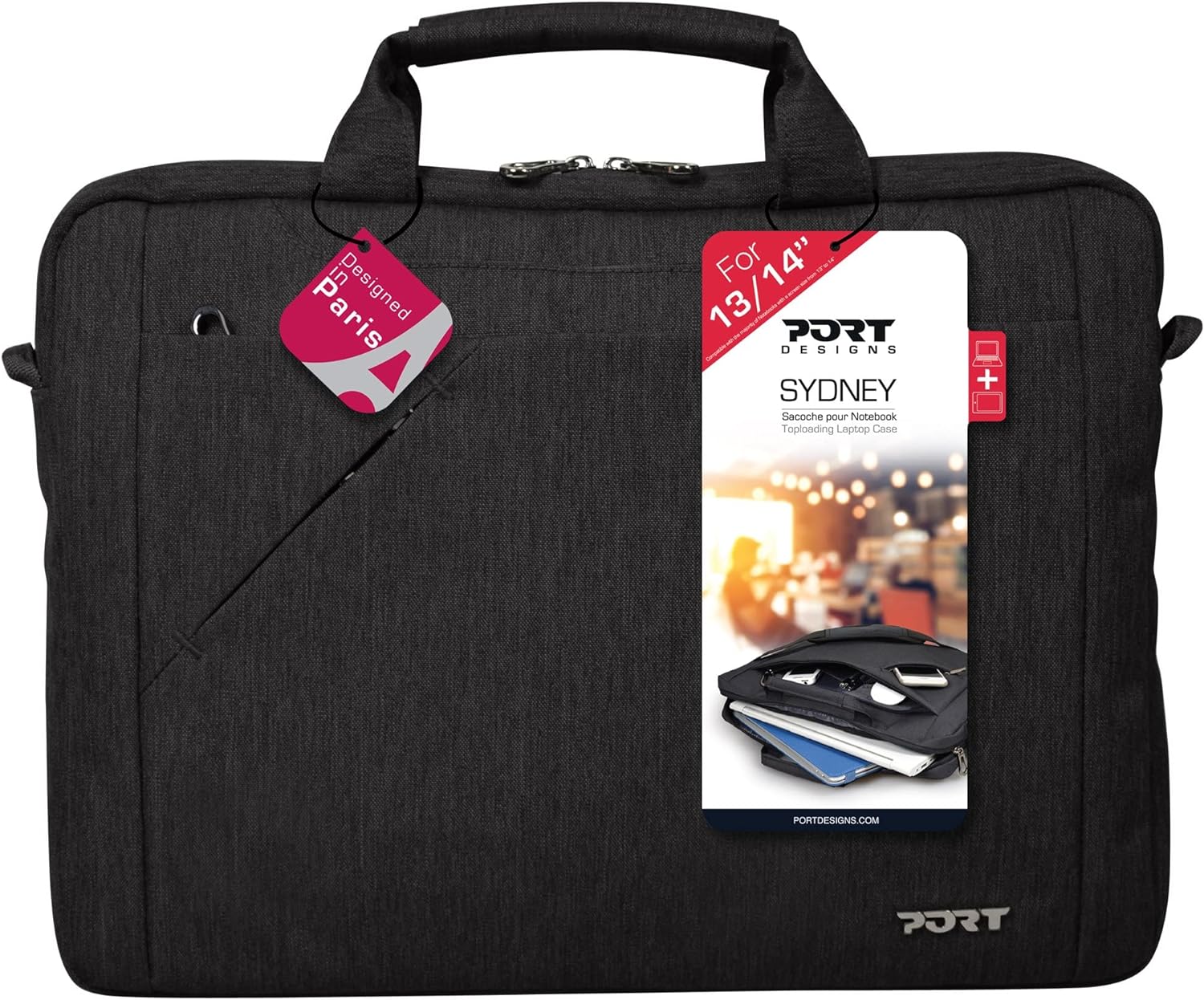 Port Designs Sydney Top Loading Shoulder Bag Case for 13.3/14-Inch Laptops with Smartphone Tech Accessories Pocket and Adjustable Shoulder Strap