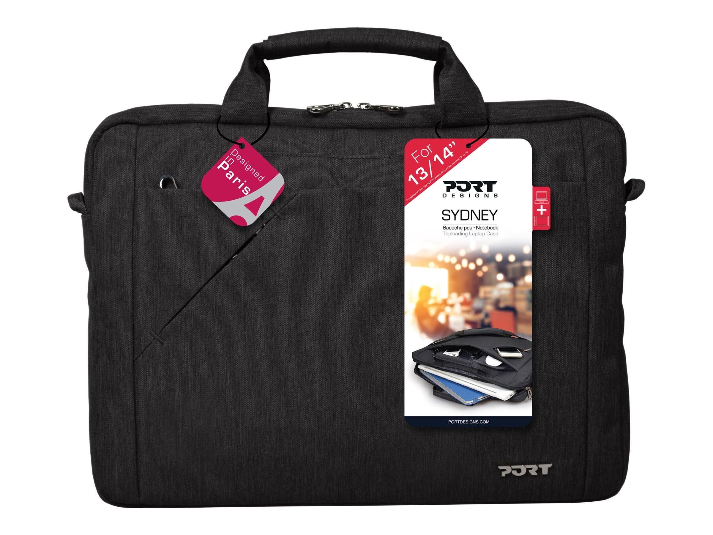 Port Designs Sydney Top Loading Shoulder Bag Case for 13.3/14-Inch Laptops with Smartphone Tech Accessories Pocket and Adjustable Shoulder Strap