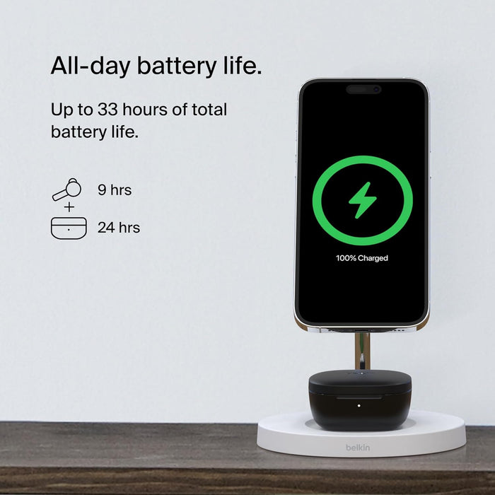 Belkin SoundForm™ Motion True Wireless Earbuds, Noise Cancelling Ear Buds with Wireless Charging Case & Dual Microphone - IPX5 Water Resistant Bluetooth Headphones for iPhone & Samsung