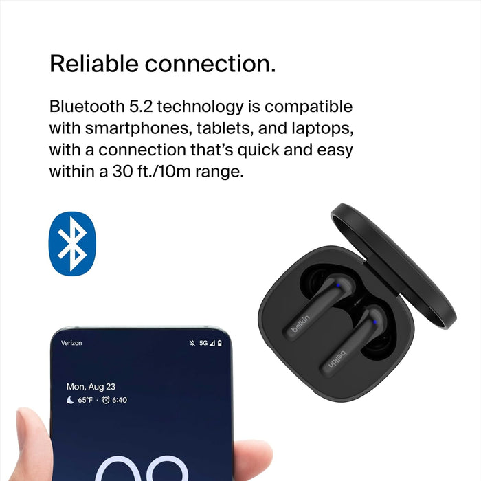 Belkin SoundForm™ Motion True Wireless Earbuds, Noise Cancelling Ear Buds with Wireless Charging Case & Dual Microphone - IPX5 Water Resistant Bluetooth Headphones for iPhone & Samsung