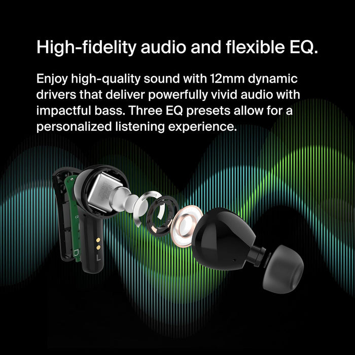 Belkin SoundForm™ Motion True Wireless Earbuds, Noise Cancelling Ear Buds with Wireless Charging Case & Dual Microphone - IPX5 Water Resistant Bluetooth Headphones for iPhone & Samsung