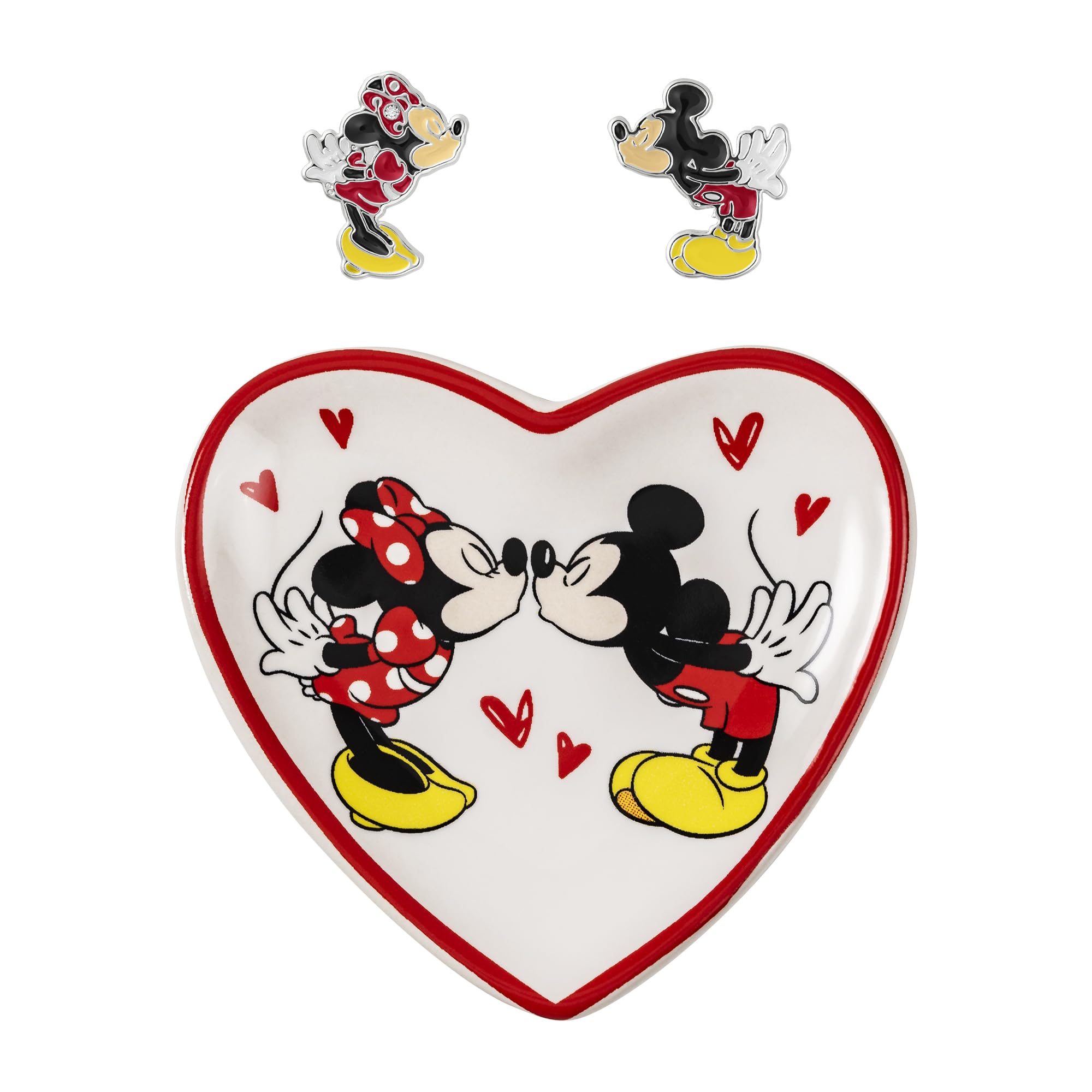 Mickey & Minnie Girls Earrings and Heart Trinket Tray Jewelry Dish Gift Set SF00675L.PH