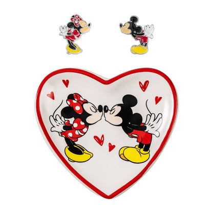 Mickey & Minnie Girls Earrings and Heart Trinket Tray Jewelry Dish Gift Set SF00675L.PH