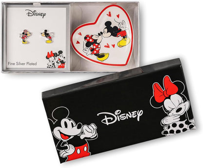Mickey & Minnie Girls Earrings and Heart Trinket Tray Jewelry Dish Gift Set SF00675L.PH