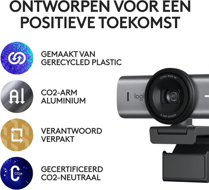 Logitech MX Brio Ultra HD 4K Collaboration and Streaming Webcam, 1080p at 60 FPS, Dual Noise Reducing Mics, Show Mode, USB-C, Webcam Cover, Works with Microsoft Teams, Zoom, Google Meet