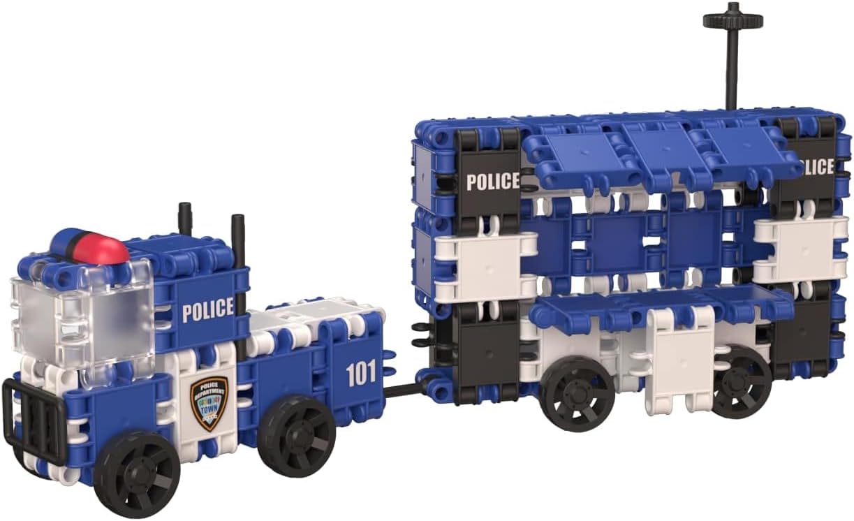 Clics Police Editon- Konstruktionsspielzeug für Kinder ab 3 Jahre, kreatives Lernspielzeug im 135 Teile Set, Bausteine für Mädchen und Jungen, Montessori STEM-Spielzeug, Langlebige Spielzeug