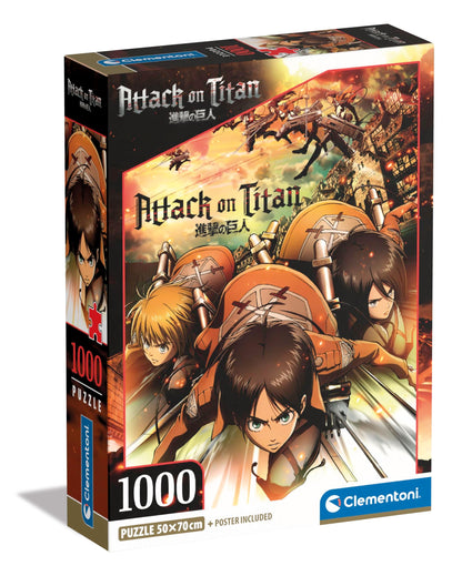 Clementoni - Attack On Titans Titans-1000 Pieces, Poster Included, Anime, Manga, Fun for Adults, Made in Italy, 39923, Multicoloured