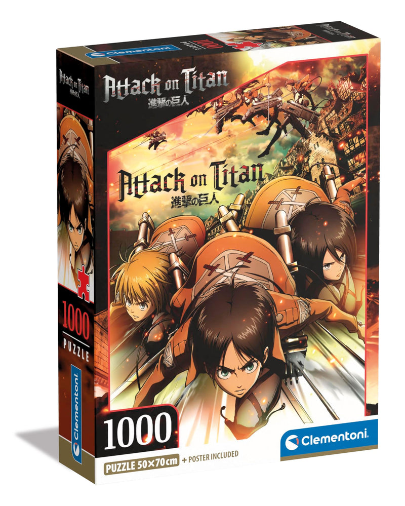 Clementoni - Attack On Titans Titans-1000 Pieces, Poster Included, Anime, Manga, Fun for Adults, Made in Italy, 39923, Multicoloured