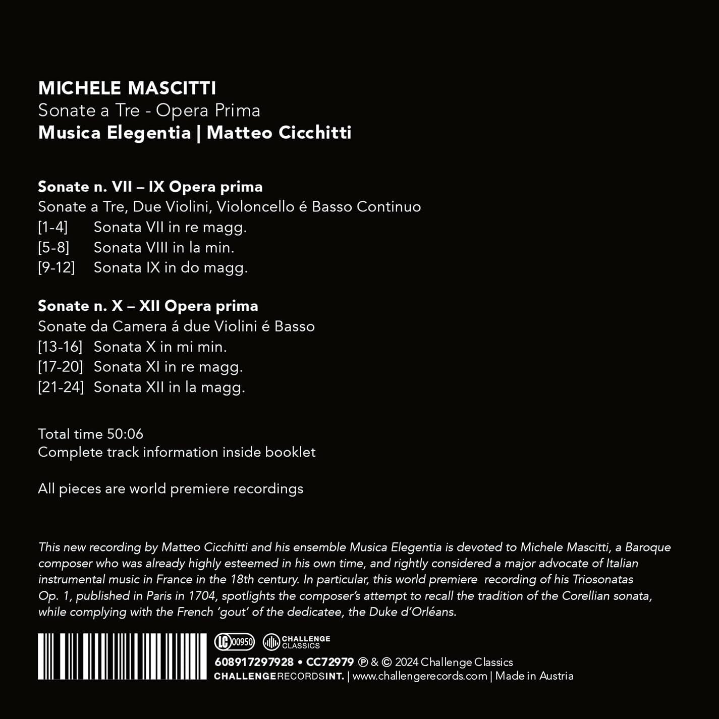 Michele Mascitti: Sonate E Tre - Opera Prima