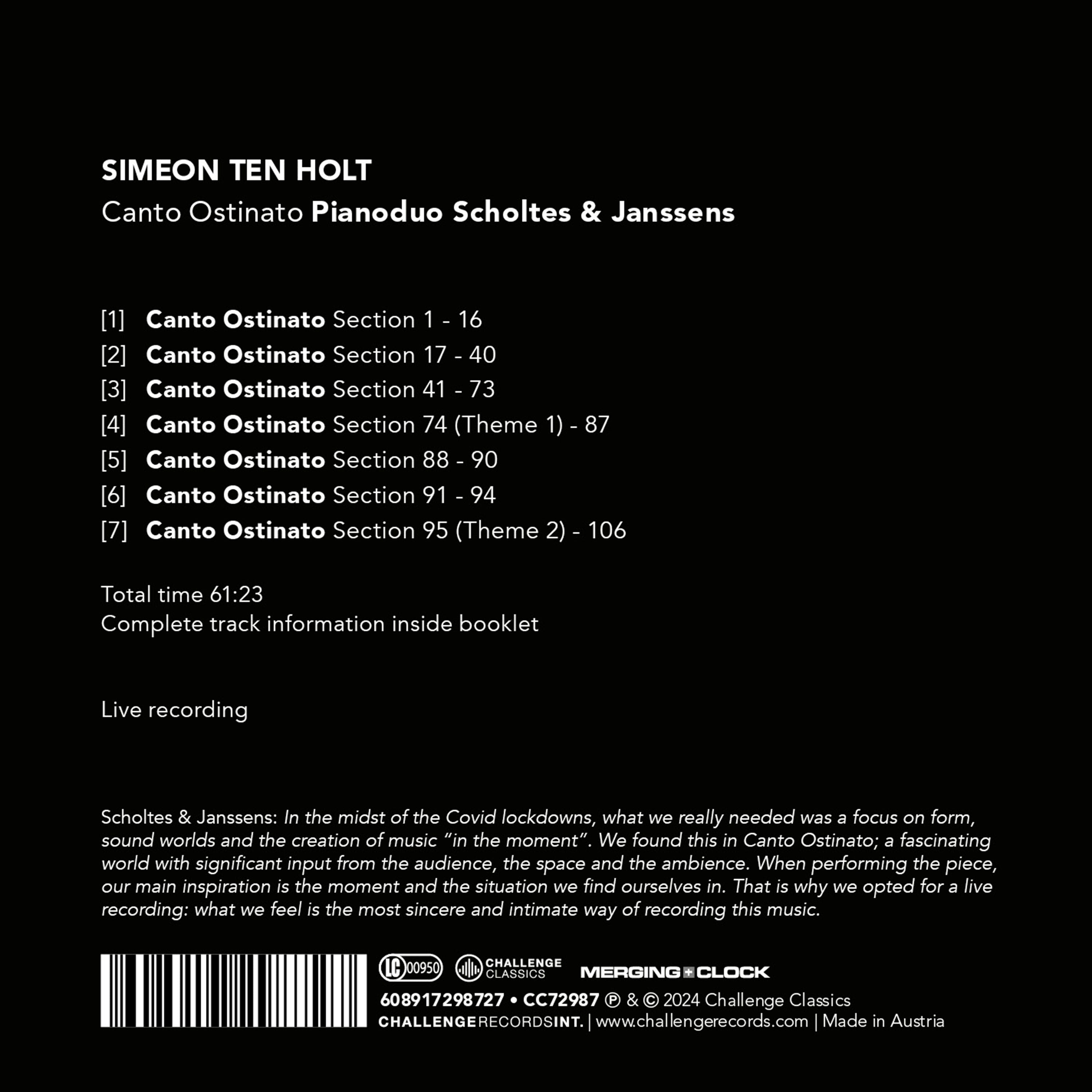 Simeon Ten Holt: Canto Ostinato
