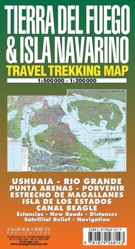 Tierra del Fuego & Isla Navarino Travel Trekking Map 1:500 000-1:200 000