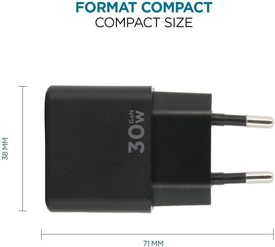 Mobilis Caricatore di rete MOBILIS Porta GaN da 30 W Adattatore USB-C per ricarica rapida per smartphone e tablet