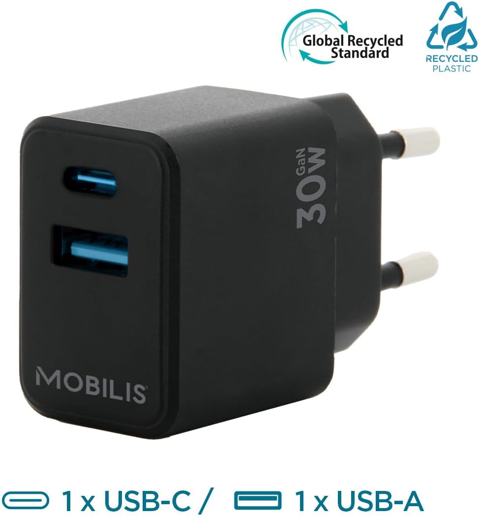 Mobilis Caricatore di rete MOBILIS Porta GaN da 30 W Adattatore USB-C per ricarica rapida per smartphone e tablet