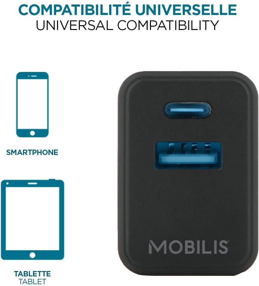 Mobilis Caricatore di rete MOBILIS Porta GaN da 30 W Adattatore USB-C per ricarica rapida per smartphone e tablet
