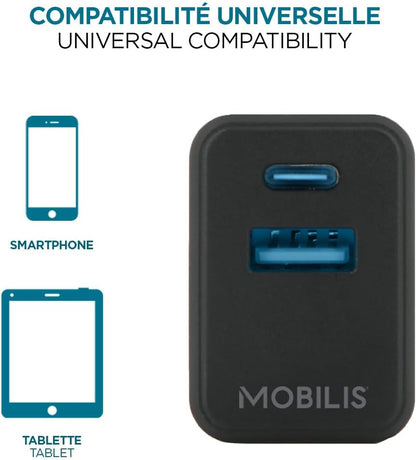 Mobilis Caricatore di rete MOBILIS Porta GaN da 30 W Adattatore USB-C per ricarica rapida per smartphone e tablet