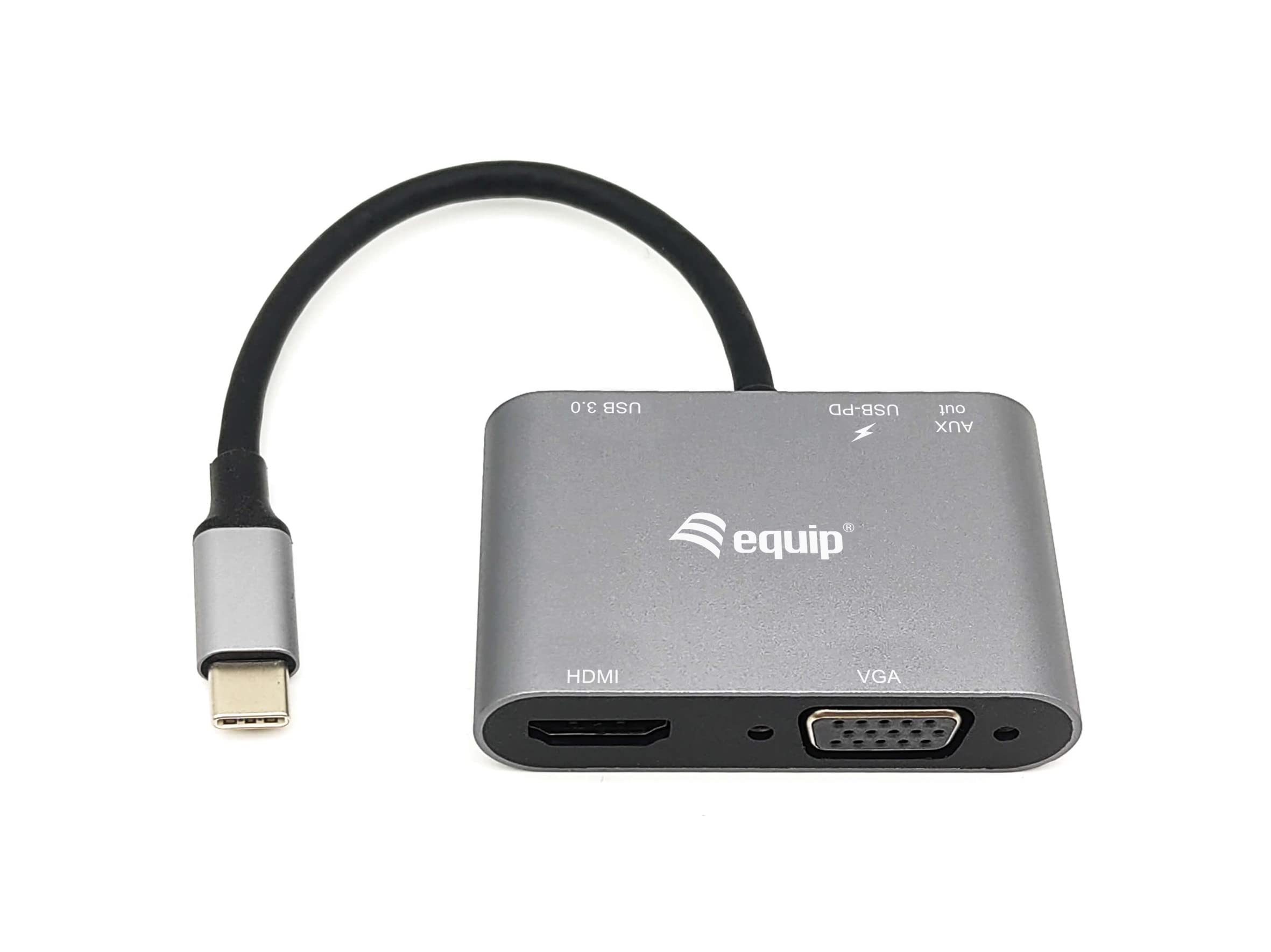 Equip 133483 USB-C Multifunction Adapter 5-in-1 USB-C to HDMI/VGA/USB 3.0/AUX/USB-C PD Multiport Adapter