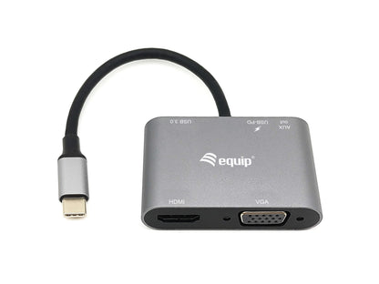 Equip 133483 USB-C Multifunction Adapter 5-in-1 USB-C to HDMI/VGA/USB 3.0/AUX/USB-C PD Multiport Adapter