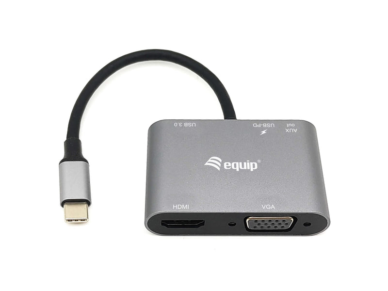 Equip 133483 USB-C Multifunction Adapter 5-in-1 USB-C to HDMI/VGA/USB 3.0/AUX/USB-C PD Multiport Adapter