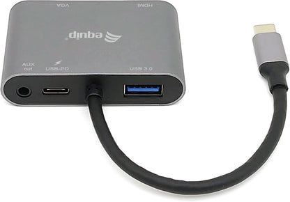 Equip 133483 USB-C Multifunction Adapter 5-in-1 USB-C to HDMI/VGA/USB 3.0/AUX/USB-C PD Multiport Adapter