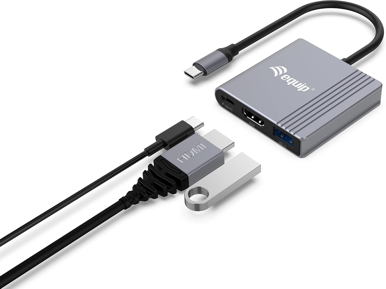 Equip 133488 3-in-1 USB-C to HDMI/USB-A/USB PD Adapter, 4K/60Hz, PD 100W