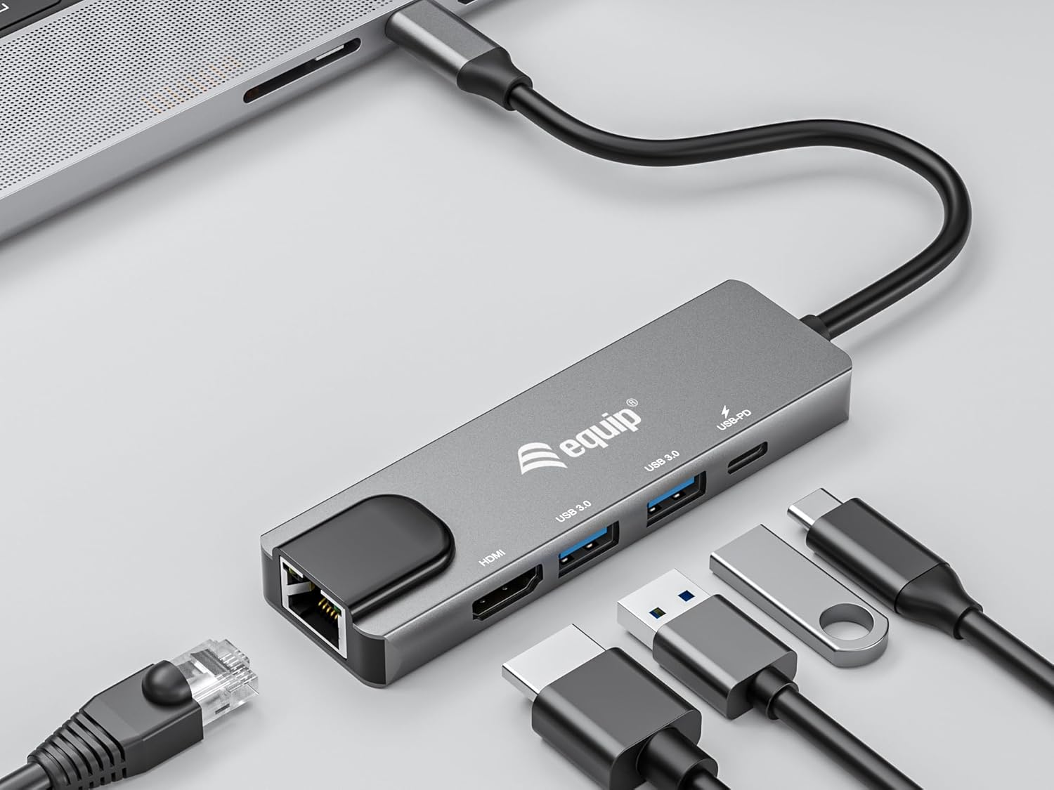 Equip 133489 USB-C 5-in-1 Multifunction Adapter HDMI Gigabit LAN USB 3.2 GEN1 100W USB PD
