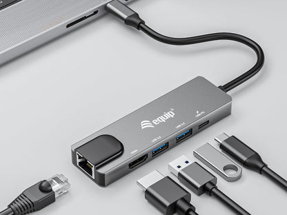Equip 133489 USB-C 5-in-1 Multifunction Adapter HDMI Gigabit LAN USB 3.2 GEN1 100W USB PD