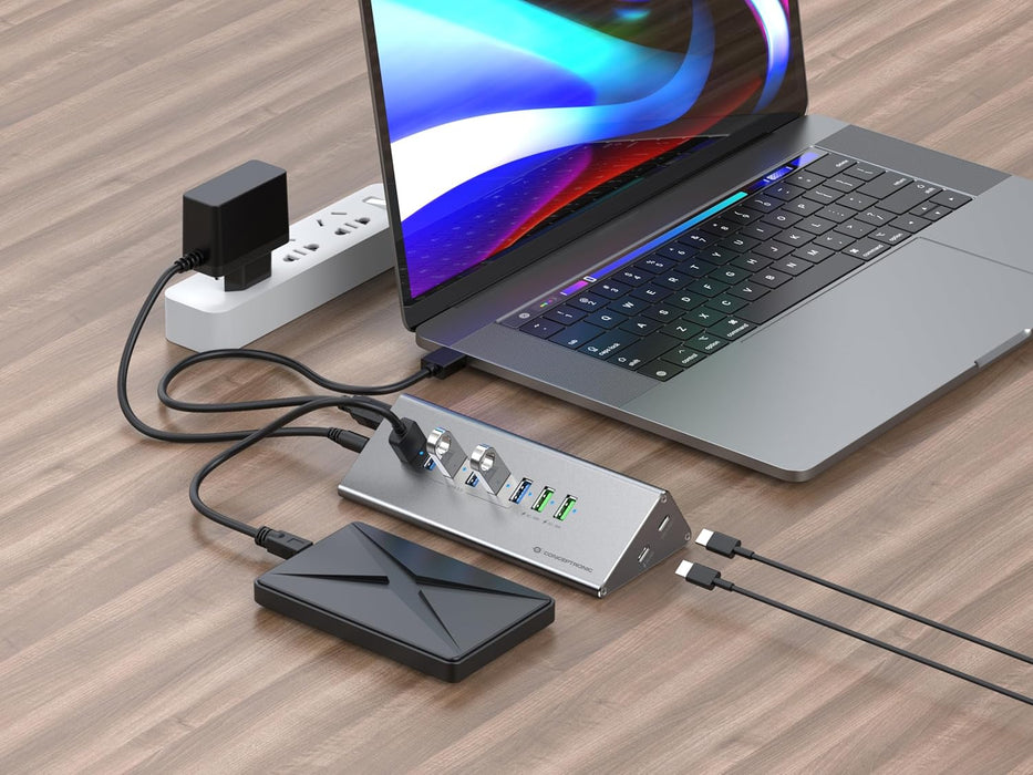 CONCEPTRONIC HUBBIES18G 10-in-1 60W USB 3.0 Hub Charger Combo 2-in-1 USB-C USB-A Cable, USB 3.2 Gen 1