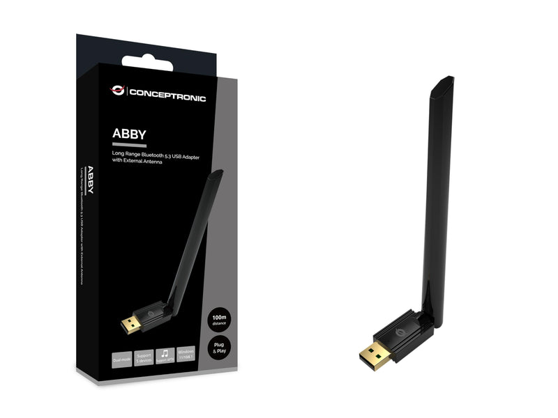 CONCEPTRONIC ABBY17B Long Range Bluetooth 5.3 USB-Adapter, Externe Antenne