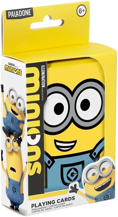 Paladone Cartes à Jouer illustrées Minions – Jeu de Cartes Classique sous Licence Officielle Moi, Moche et méchant dans Une boîte à Collectionner, Personnages emblématiques avec Kevin Stuart & Bob