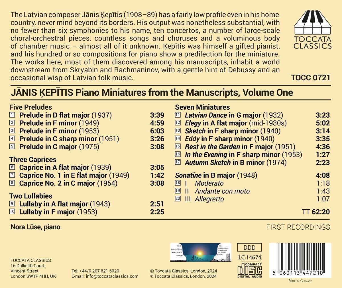 Janis Kepitis: Piano Miniatures from the Manuscripts - Volume 1