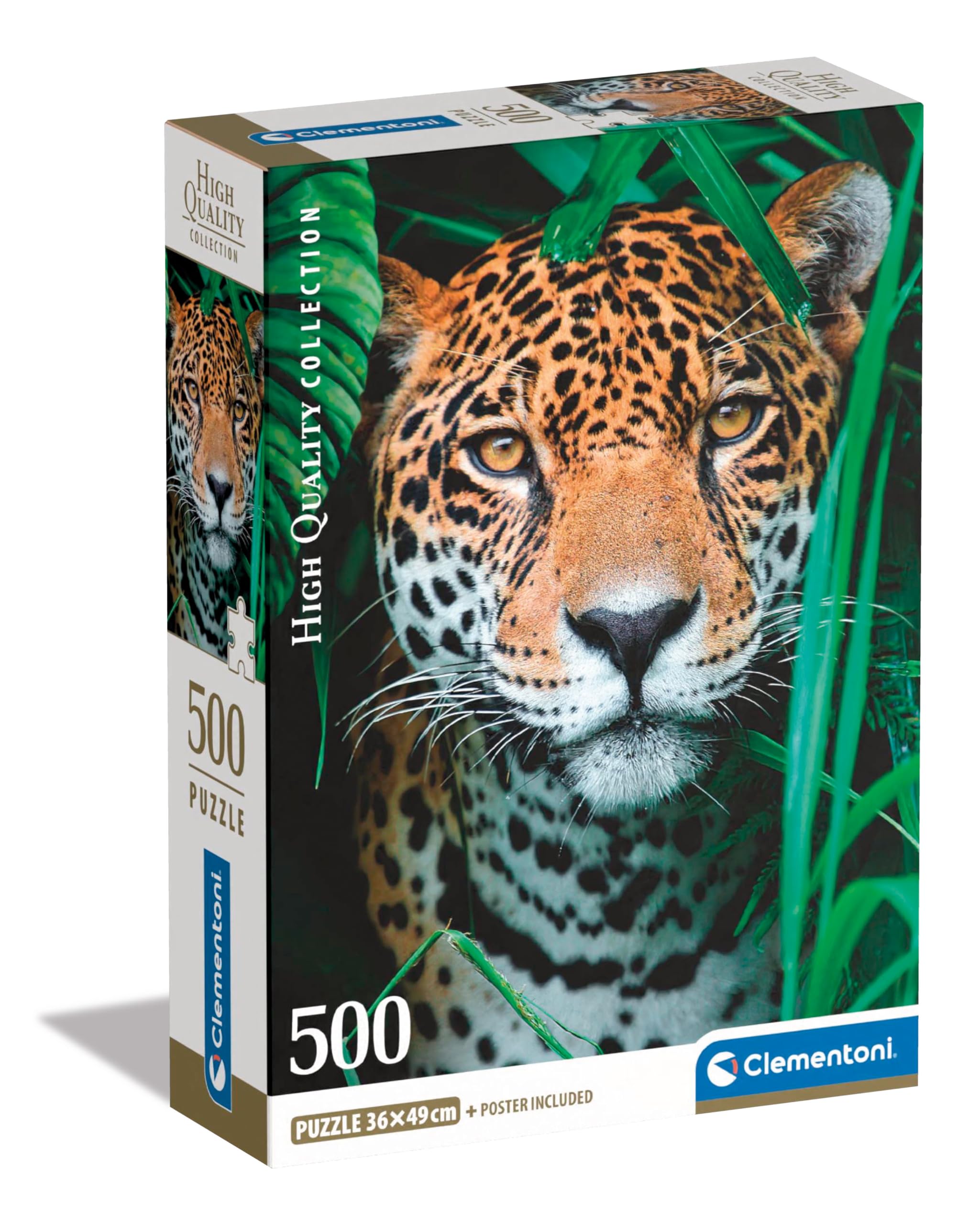 Clementoni 35541 Jigsaw Collection-Jaguar in The Jungle 500 Pieces-Poster Included, Puzzle for Adults 14-99 Years, Gift for Men/Women, Animals, Made in Italy, Multicolor