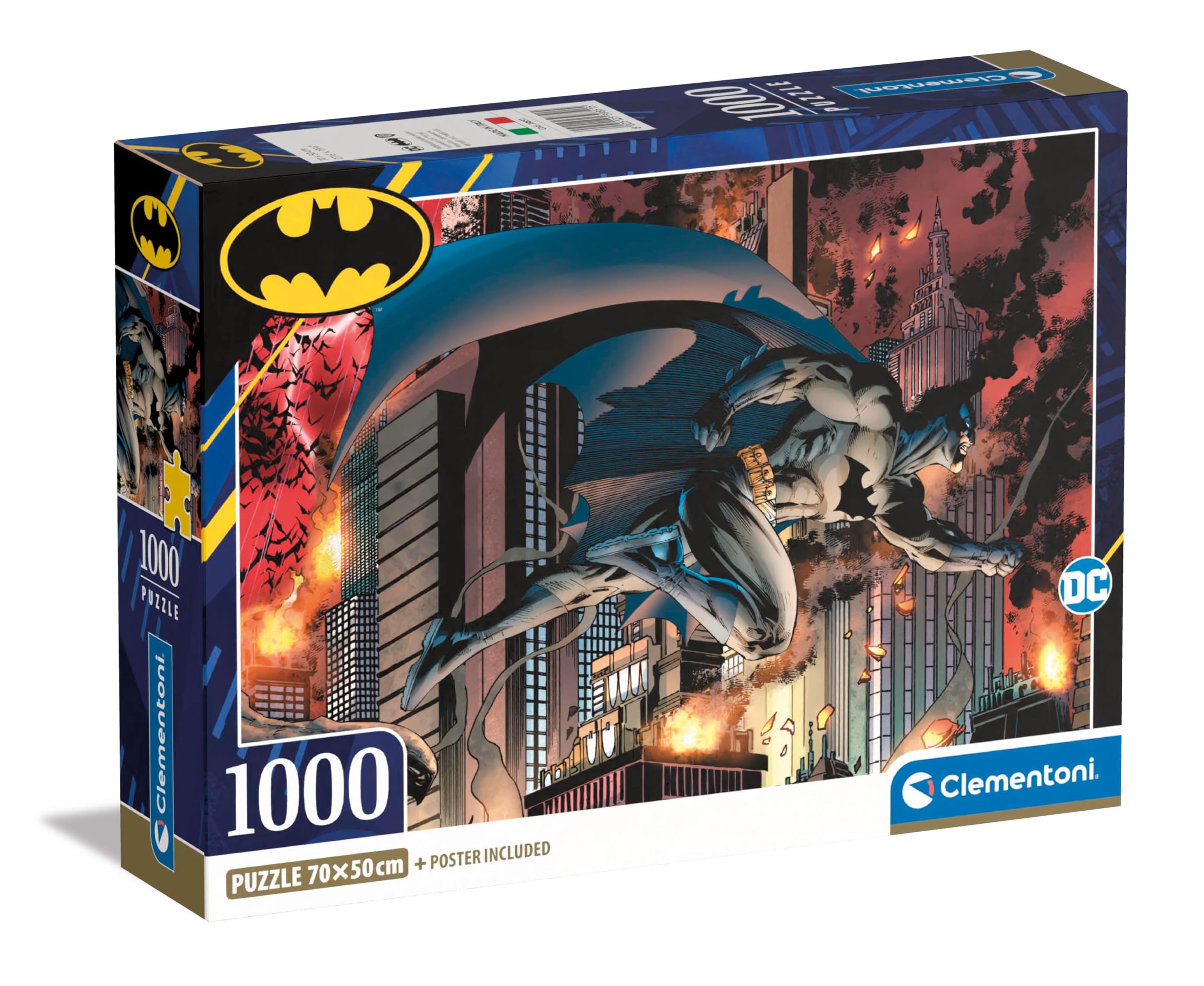 Clementoni 39851 Batman Jigsaw 1000 Pieces-Poster Included, Puzzle for Adults 14-99 Years, Gift for Men/Women, Superhero, Made in Italy, Multicolor
