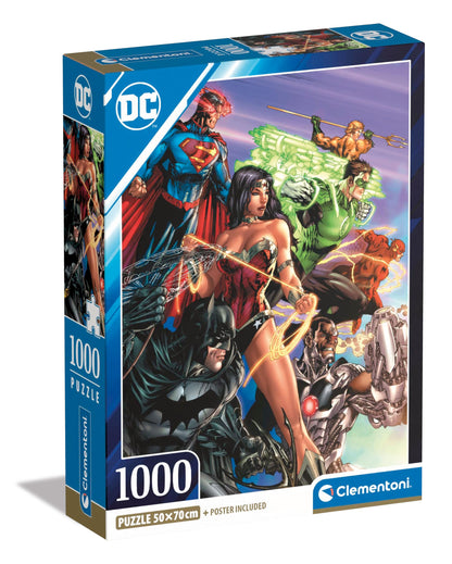 Clementoni 39852 Dc Comics Jigsaw 1000 Pieces-Puzzle for Adults 14-99 Years, Poster Included, Gift for Men/Women, Super Hero, Made in Italy, Multicolor