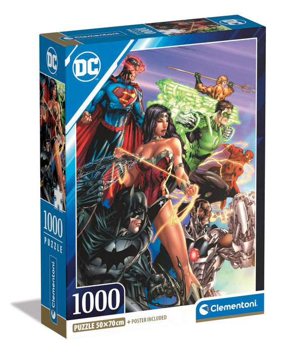 Clementoni 39852 Dc Comics Jigsaw 1000 Pieces-Puzzle for Adults 14-99 Years, Poster Included, Gift for Men/Women, Super Hero, Made in Italy, Multicolor
