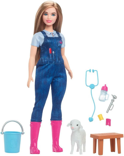 Barbie Tú Puedes ser Muñeca Rubia Profesiones Veterinaria de Granja con Oveja y Accesorios, 65 Aniversario, Juguete +3 años (Mattel HRG42
