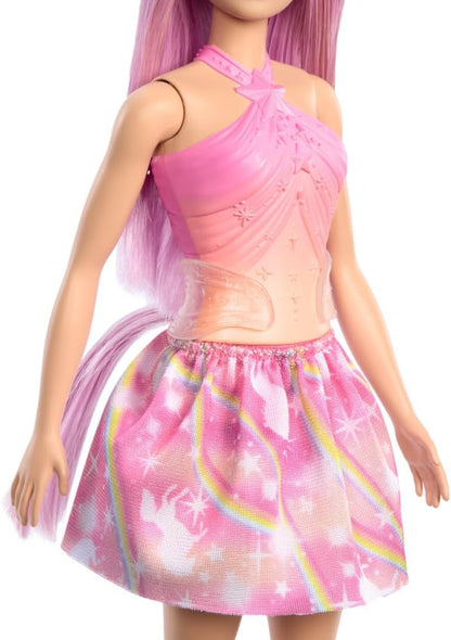 Barbie Unicorn Doll with Pink Fantasy Hair, Colorful Pink and Orange Outfit, and Unicorn-Themed Fantasy Accessories, HRR13