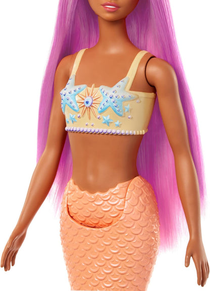 Barbie Mermaid Dolls with Fantasy Hair and Headband Accessories, Mermaid Toys with Shell-Inspired Bodices and Colorful Tails, HRR05