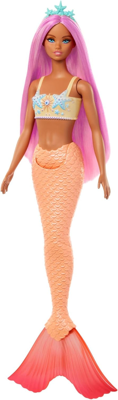 Barbie Mermaid Dolls with Fantasy Hair and Headband Accessories, Mermaid Toys with Shell-Inspired Bodices and Colorful Tails, HRR05