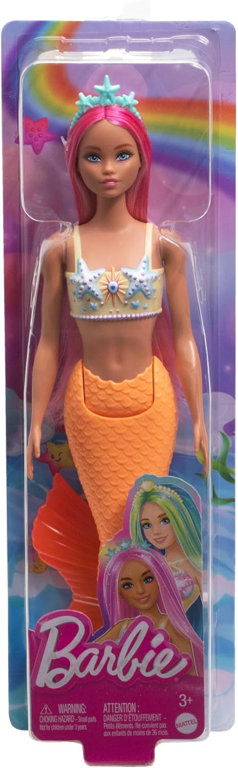 Barbie Mermaid Dolls with Fantasy Hair and Headband Accessories, Mermaid Toys with Shell-Inspired Bodices and Colorful Tails, HRR05