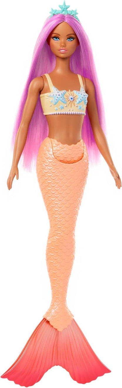 Barbie Mermaid Dolls with Fantasy Hair and Headband Accessories, Mermaid Toys with Shell-Inspired Bodices and Colorful Tails, HRR05